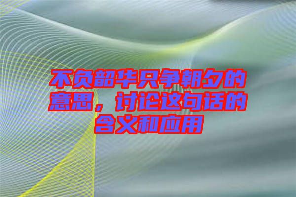 不負(fù)韶華只爭(zhēng)朝夕的意思，討論這句話的含義和應(yīng)用