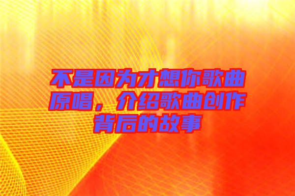 不是因為才想你歌曲原唱，介紹歌曲創(chuàng)作背后的故事