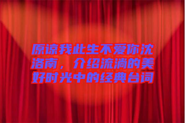 原諒我此生不愛你沈洛南，介紹流淌的美好時光中的經(jīng)典臺詞