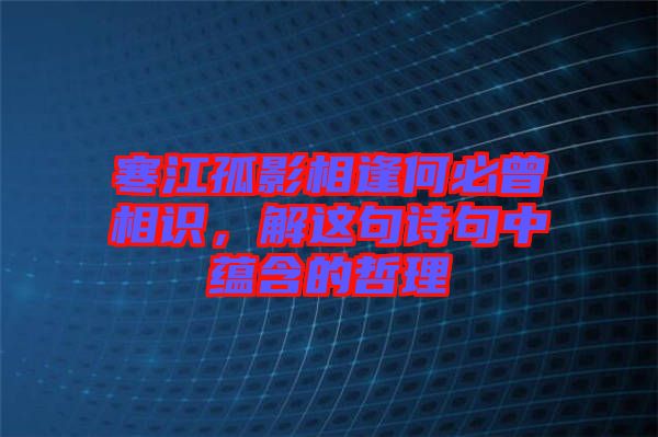 寒江孤影相逢何必曾相識(shí)，解這句詩句中蘊(yùn)含的哲理
