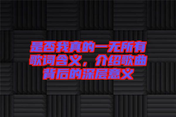 是否我真的一無所有歌詞含義，介紹歌曲背后的深層意義