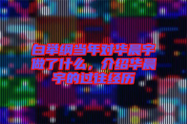 白舉綱當(dāng)年對(duì)華晨宇做了什么，介紹華晨宇的過往經(jīng)歷
