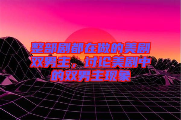 整部劇都在做的美劇雙男主，討論美劇中的雙男主現(xiàn)象