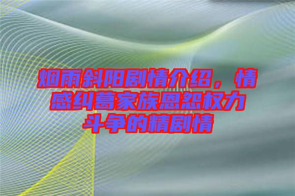 煙雨斜陽(yáng)劇情介紹，情感糾葛家族恩怨權(quán)力斗爭(zhēng)的精劇情