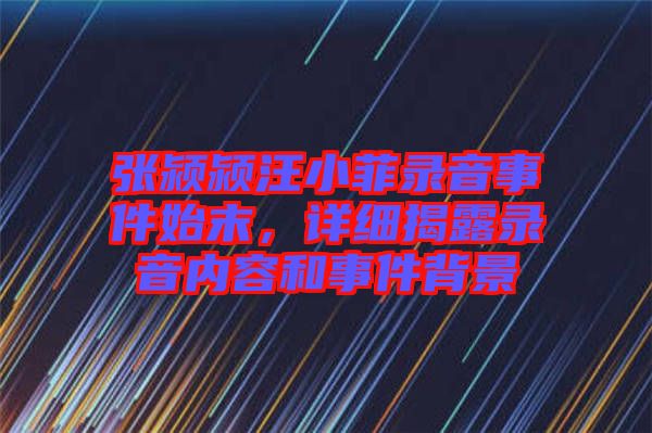 張潁潁汪小菲錄音事件始末，詳細揭露錄音內容和事件背景