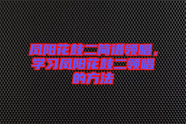 鳳陽花鼓二簡(jiǎn)譜領(lǐng)唱，學(xué)習(xí)鳳陽花鼓二領(lǐng)唱的方法