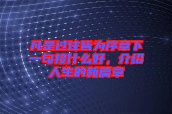凡是過往皆為序章下一句接什么好，介紹人生的新篇章