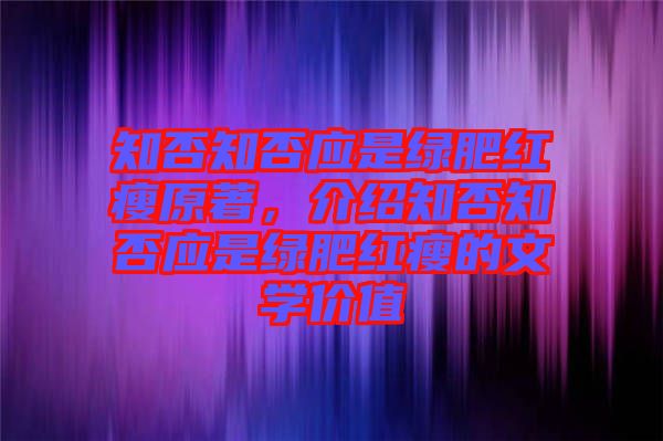 知否知否應(yīng)是綠肥紅瘦原著，介紹知否知否應(yīng)是綠肥紅瘦的文學(xué)價(jià)值