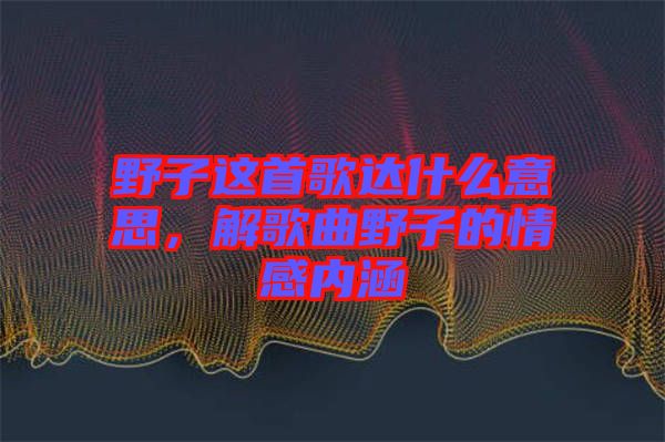 野子這首歌達(dá)什么意思，解歌曲野子的情感內(nèi)涵