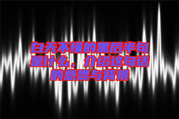 白天不懂的黑后半句是什么，介紹這句話的意思與背景