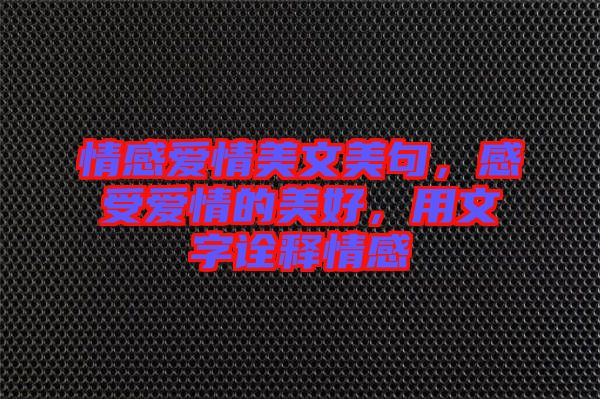 情感愛情美文美句，感受愛情的美好，用文字詮釋情感
