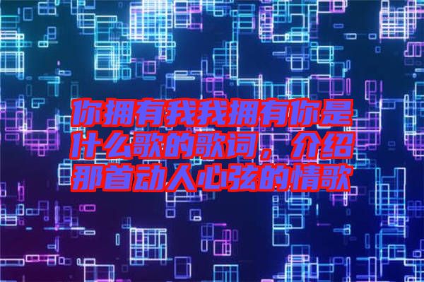你擁有我我擁有你是什么歌的歌詞，介紹那首動人心弦的情歌