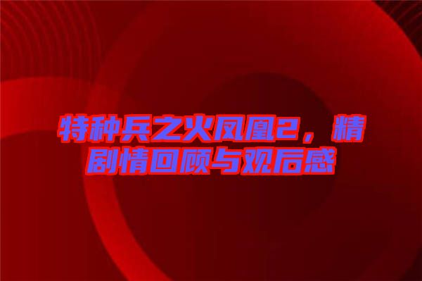 特種兵之火鳳凰2，精劇情回顧與觀后感