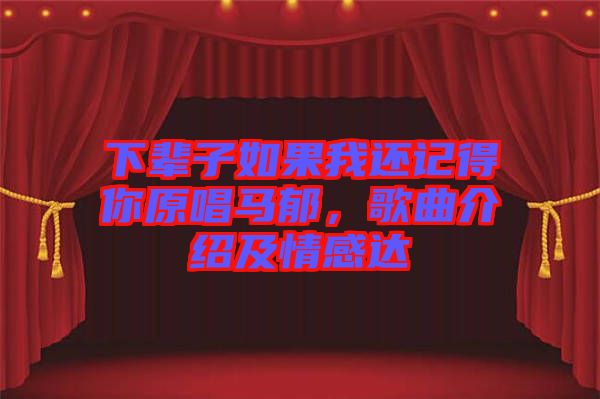 下輩子如果我還記得你原唱馬郁，歌曲介紹及情感達