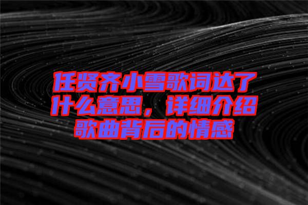 任賢齊小雪歌詞達(dá)了什么意思，詳細(xì)介紹歌曲背后的情感