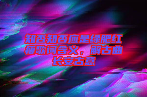 知否知否應是綠肥紅瘦歌詞含義，解古曲長安古意
