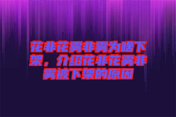 花非花霧非霧為啥下架，介紹花非花霧非霧被下架的原因