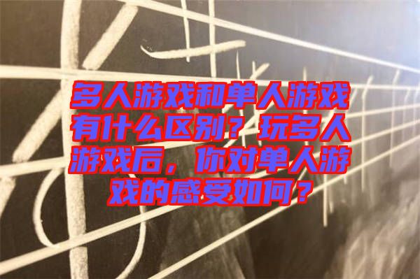多人游戲和單人游戲有什么區(qū)別？玩多人游戲后，你對單人游戲的感受如何？