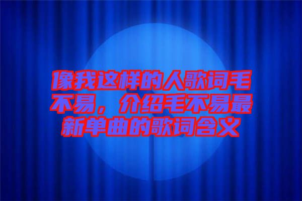 像我這樣的人歌詞毛不易，介紹毛不易最新單曲的歌詞含義