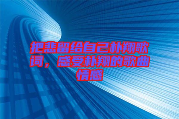 把悲留給自己樸翔歌詞，感受樸翔的歌曲情感