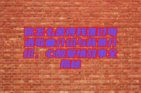 你怎么舍得我難過粵語歌曲介紹與背景介紹，心酸愛情故事全揭秘