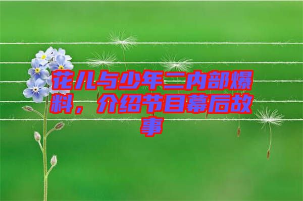 花兒與少年二內(nèi)部爆料，介紹節(jié)目幕后故事