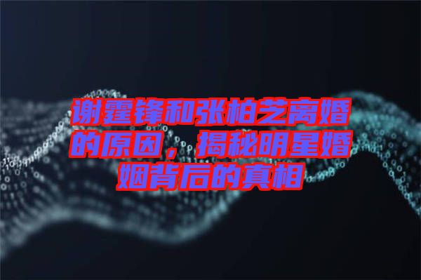 謝霆鋒和張柏芝離婚的原因，揭秘明星婚姻背后的真相