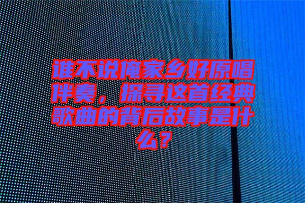 誰不說俺家鄉(xiāng)好原唱伴奏，探尋這首經典歌曲的背后故事是什么？