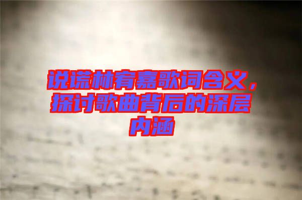 說謊林宥嘉歌詞含義，探討歌曲背后的深層內(nèi)涵
